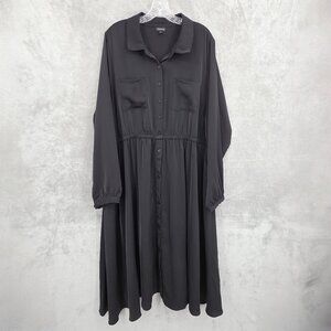 Torrid Midi Shirtdress 3 3X Black Studio Crepe De Chine Long Sleeve Button Front